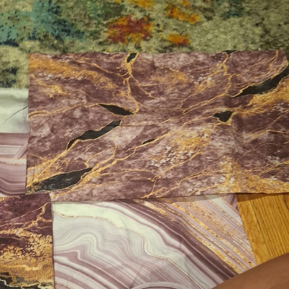 Purple Marble Fabric with Gold and Black Accents